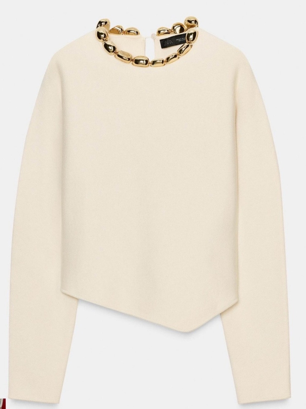 New Zara Womens knit sweater top beaded jeweled collar size small